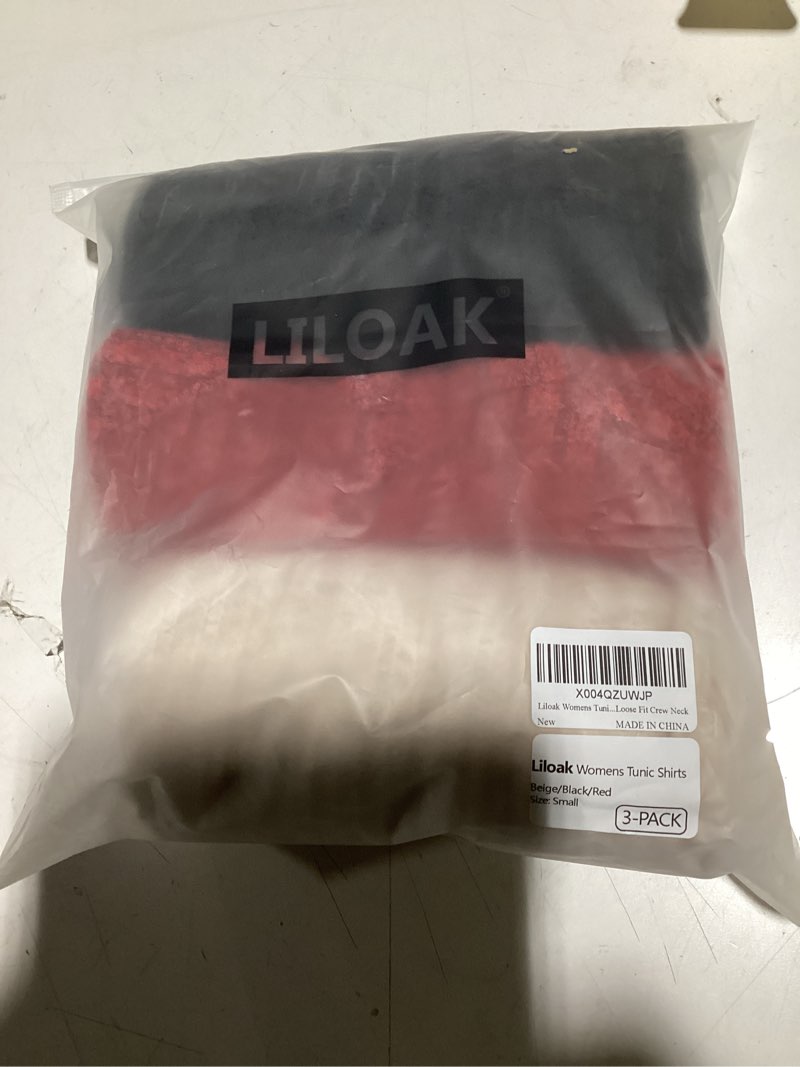 Condition photo showing New/Like New for Liloak 2/3 Pack of Womens Tunic Shirts Long Sleeve Loose Fit Sweaters Crew Neck Fall Fashion Pullover Shirts Pack Lightweight Beige/Black/Red Medium