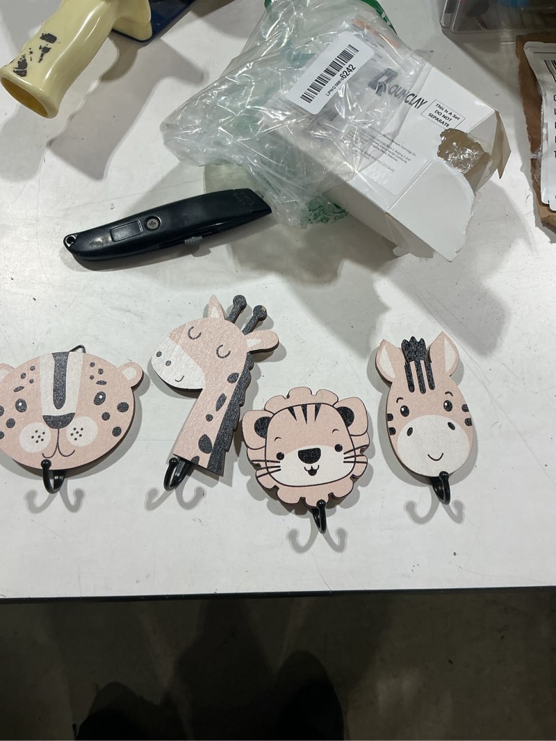Condition photo showing Good Condition for qunclay 4 pcs safari animal wall hooks for kids, wooden jungle baby safari nursery decor hooks, cute lion zebra giraffe hanger for childs nursery bathroom bedroom home decor