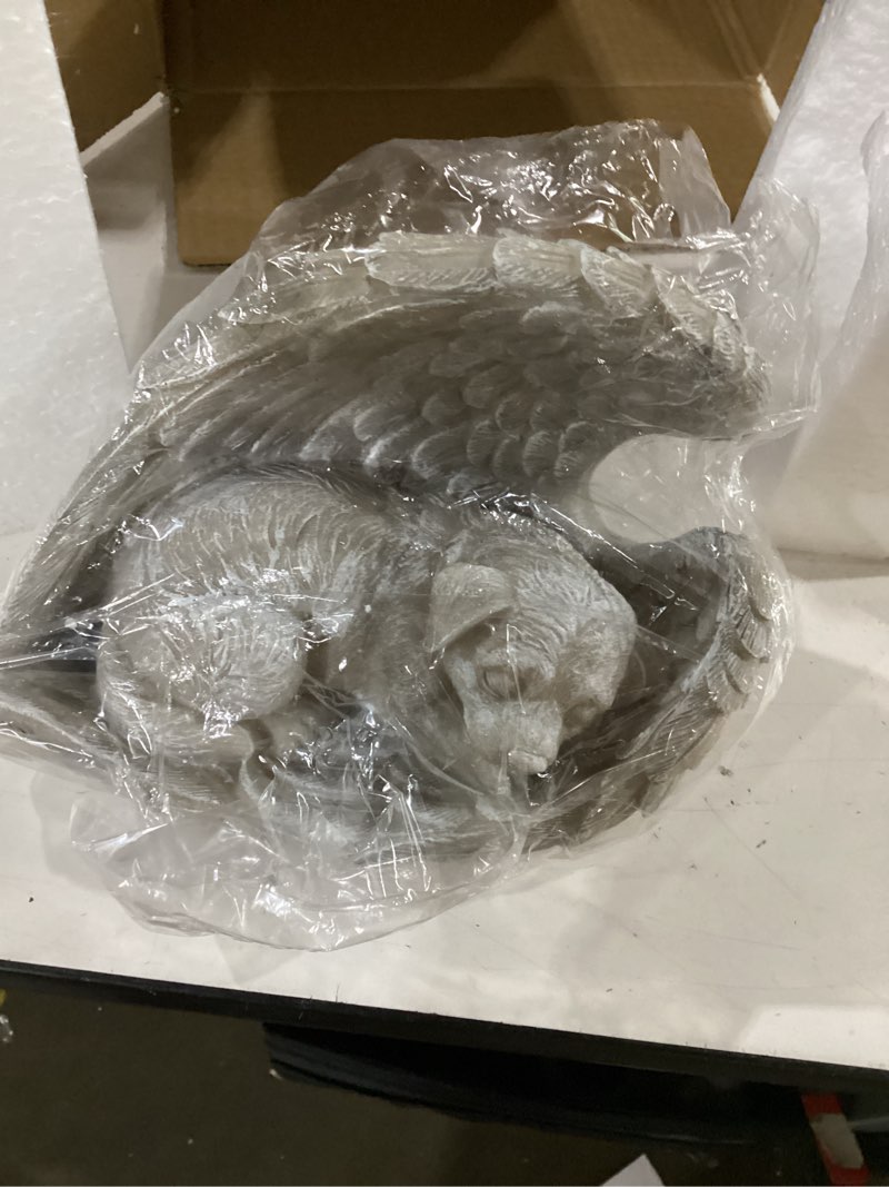 Condition photo showing Good Condition for napco sleeping dog within angel wings concrete look 8.5 x 5.5 resin garden figurine