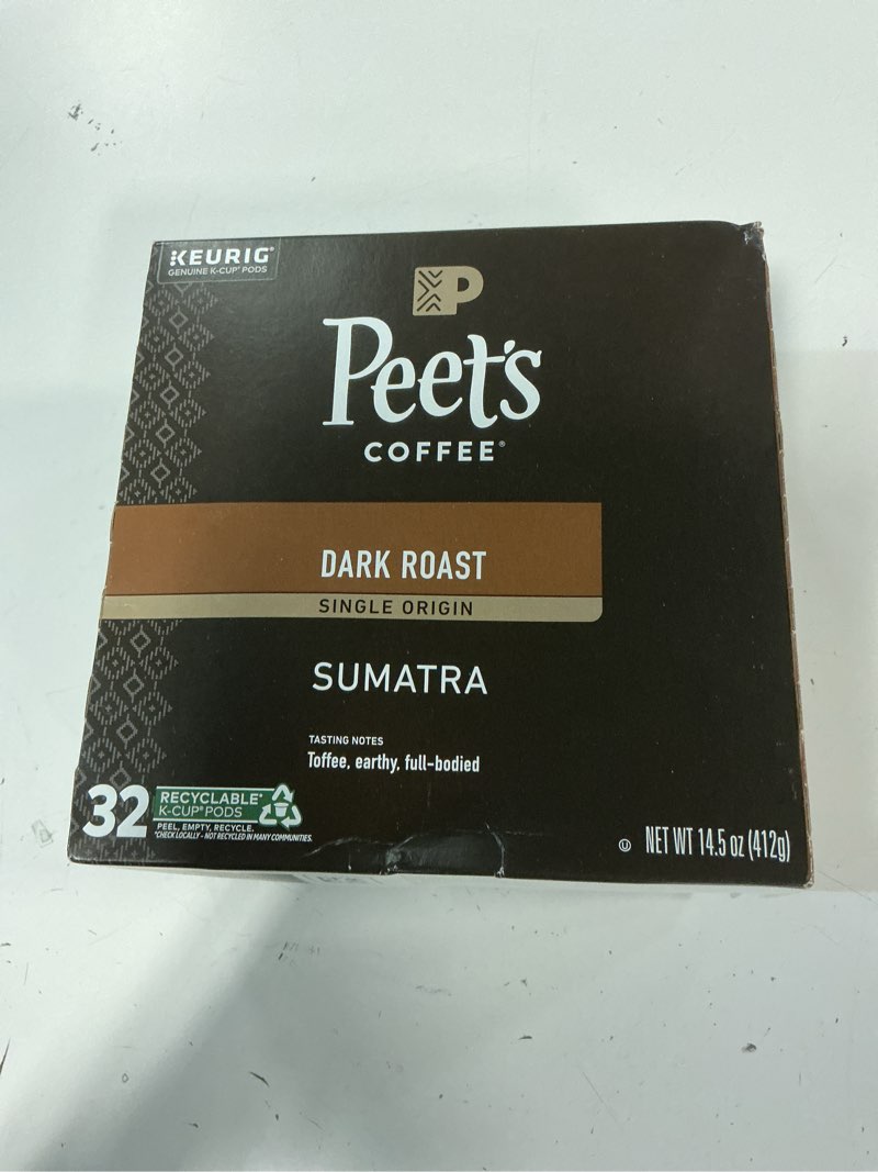 Condition photo showing Good Condition for (best by 22 april 2026) peet's coffee, dark roast single serve coffee pods, 100% arabica coffee - single origin sumatra 32 count (1 box of 32 pods) single origin sumatra 32 count (pack of 1)