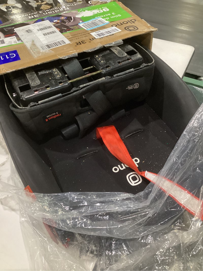 Condition photo showing As Is for (used)diono radian 3r, all-in-one convertible car seat, rear and forward facing, 10 years 1 car seat, slim fit 3 across, black storm radian 3r fits 3 across black storm