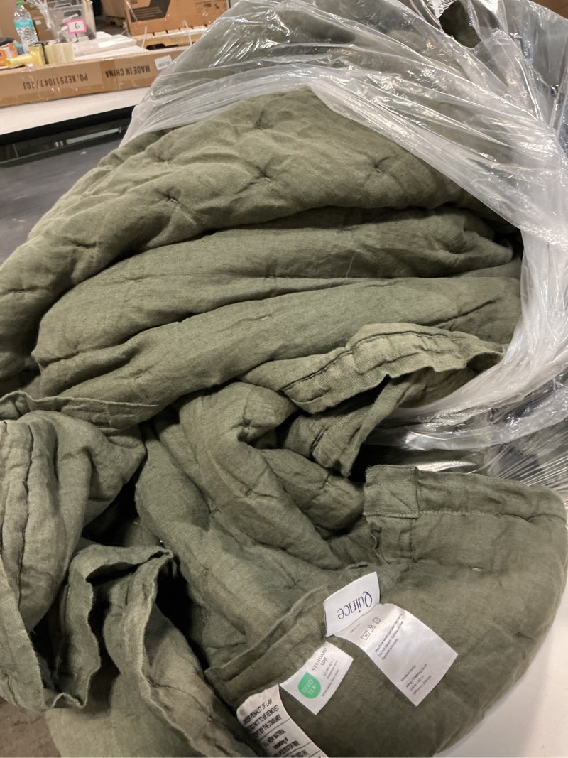 Condition photo showing As Is for european linen cotton stitch quilt color: willowleaf  size: king/cal king