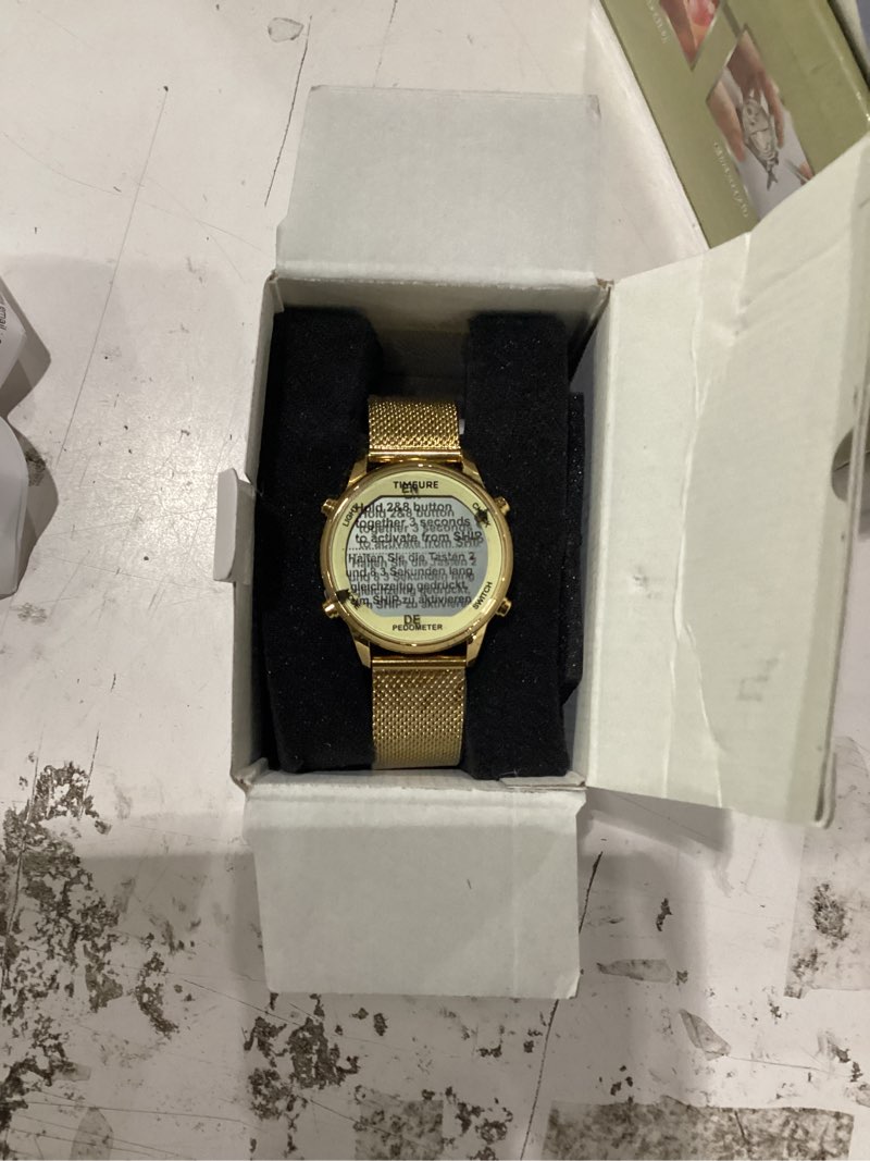 Condition photo showing New/Like New for women's step counter pedometer watch with stainless steel bracelet, stylish design, no app, no charging needed for step, calorie, distance, alarm, countdown timer?tu-2401 non-crystal rose gold