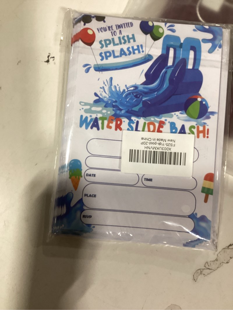 Condition photo showing New/Like New for Pool Party Invitation Pool Party Birthday Invitation for Girl, Summer Splash Swimming Pool Party, Water Park Invites, Pool Birthday Party Celebration Supplies, 20 Invitations and Envelopes - FS69 cool