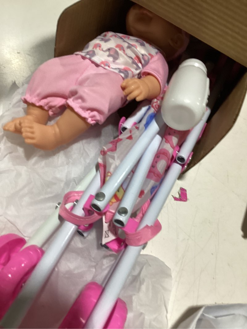Condition photo showing Good Condition for Lissi: 10" Baby Doll & Umbrella Stroller Set - Pink, White, Animal - Travel Playset, Foldable & Lightweight Design, Toy, Kids & Toddlers Ages 2+