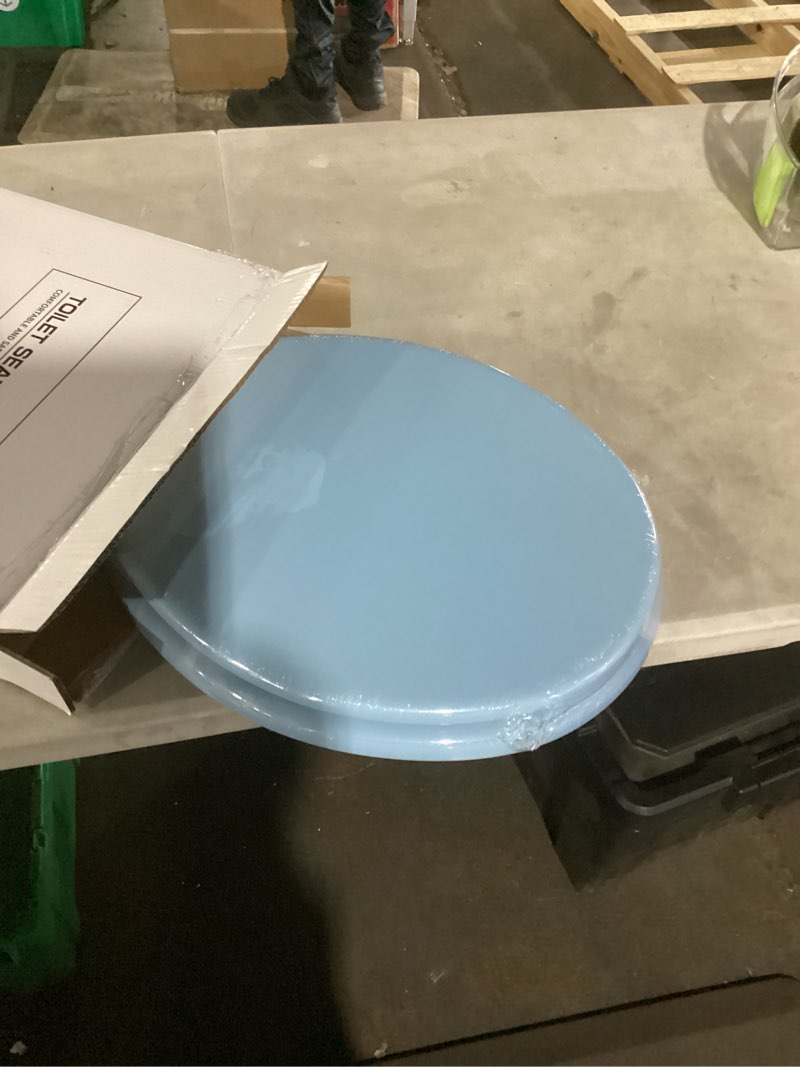 Condition photo showing Good Condition for blue round toilet seat natural wood toilet seat with zinc alloy hinges, easy to install also easy to clean, scratch resistant toilet seat by angol shiold (round, blue) round blue