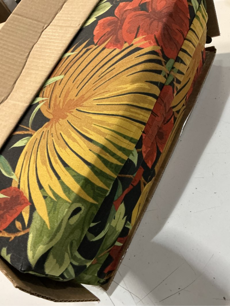 Condition photo showing Good Condition for blazing needles outdoor bench cushion, 57" x 19", tropique raven 1 count