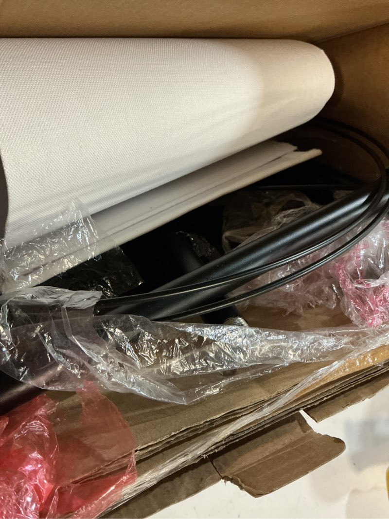 Condition photo showing Good Condition for mainstays 64" dual pole arch metal floor lamp, black finish with white fabric drum shade