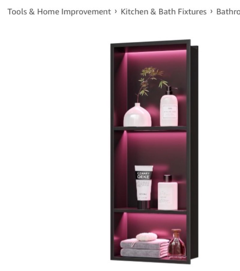 qeke stainless steel shower niche 12" x 30", 3-tiers no tile needed wall niche with rgb led light, r