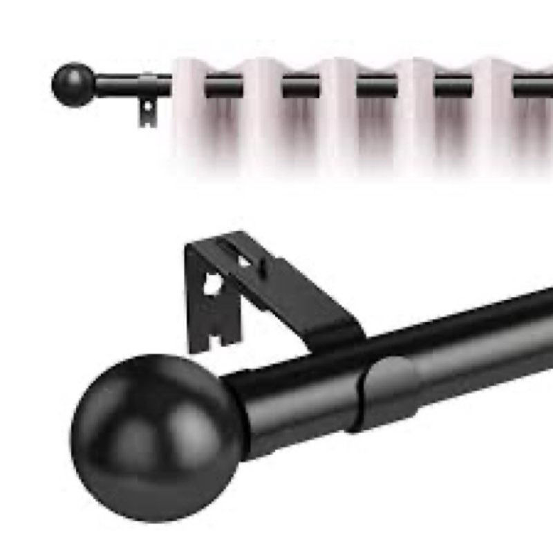 Cardiff 72-144 Inch Adjustable Curtain Rod Set, 1 Inch Diameter in Black