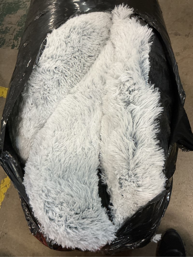 Condition photo showing Good Condition for human dog bed - 71"x45"x12" fits you & pets, washable faux fur, orthopedic, plump pillow, blanket, strap - grey 71.0"l x 45.0"w x 12.0"th grey