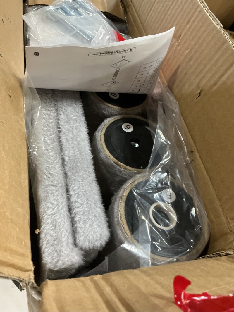 Condition photo showing Good Condition for cat craft floor to ceiling cat tree,5 tiers tall cat tower with adjustable height(98-110),skinny ceiling cat tree with cozy hammock,sisal scratching posts,platforms,and hanging balls for large cats light gray