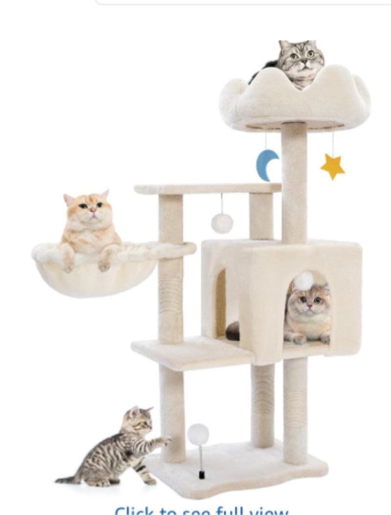 Gothic Cat Tree for Indoor Cats Large Adult, 40.5\" Goth-Cat Trees Tower with Coffin Bed,Scratching Post, Cat-Condo,Cat-Furniture Towers with Hammock, Tall Black Kitten Tree with Halloween Hanging Toys  White