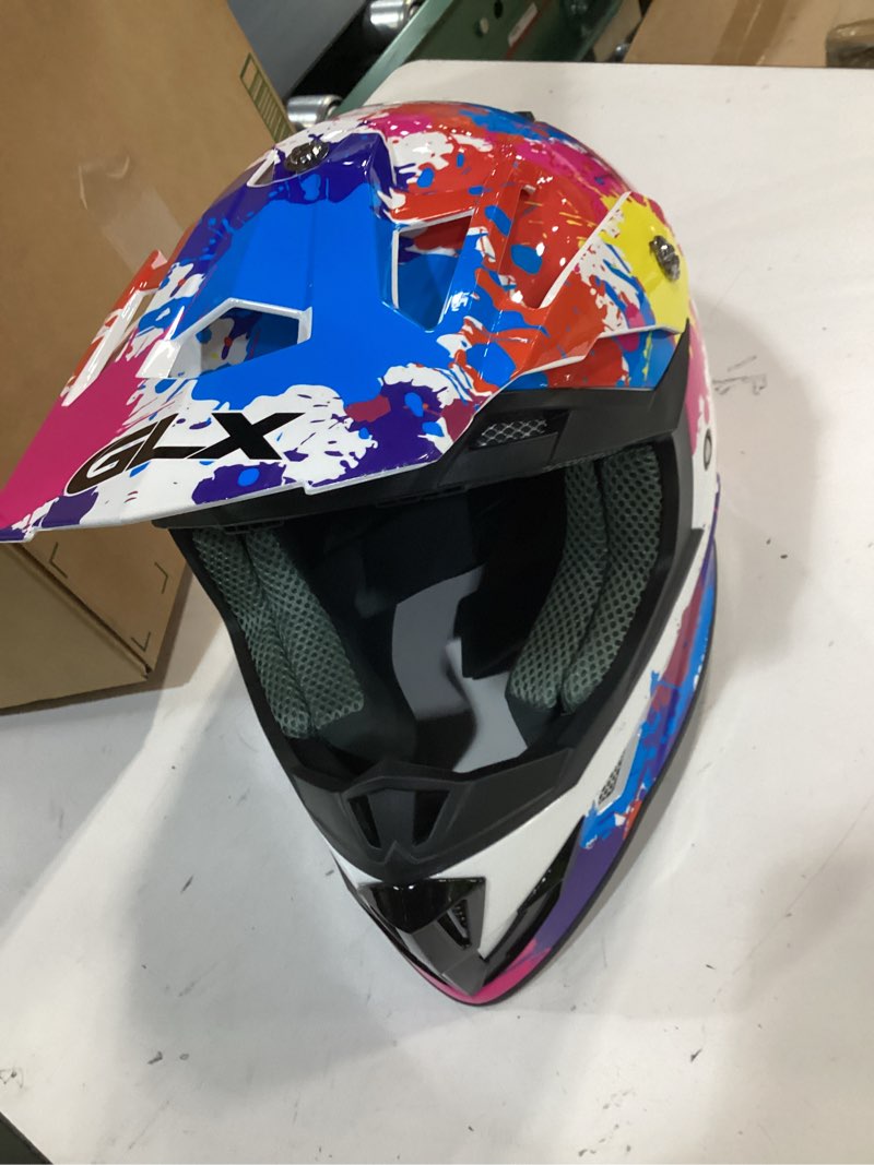 Condition photo showing Good Condition for (Incomplete) GLX GX623 Youth ATV/Dirt Bike Helmet Combo - Graffiti, Medium - DOT Graffiti Medium