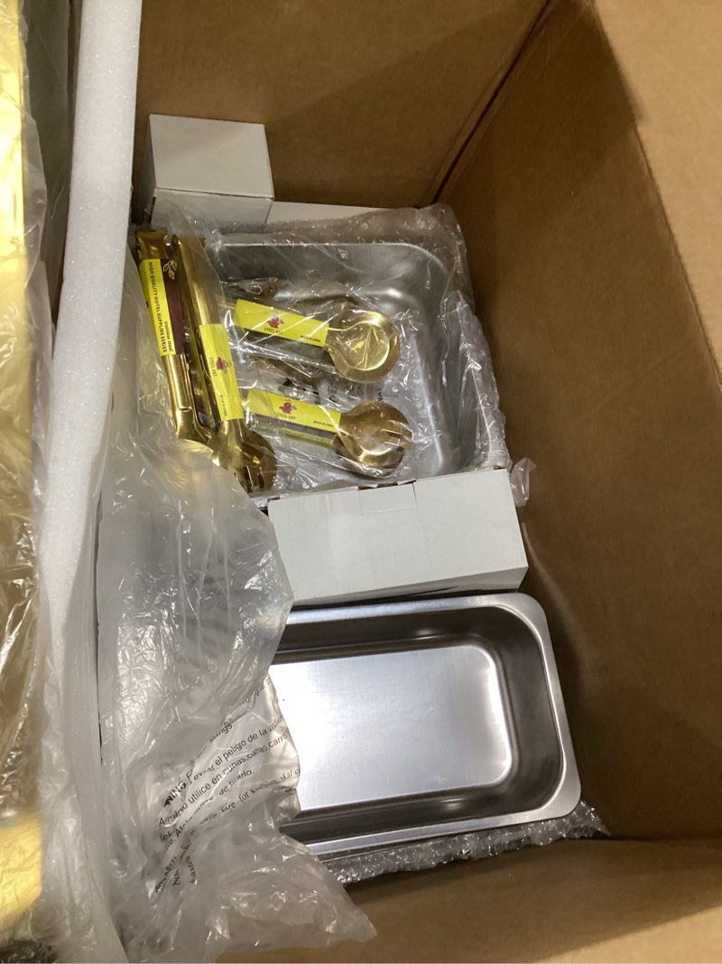 Condition photo showing Good Condition for chafing dishes for buffet 4 pack(full 1/2 1/3 size pan), 9qt chafing dish buffet set stainless steel buffet food warmers sets for catering events parties dinners,gold and silver gold/silver