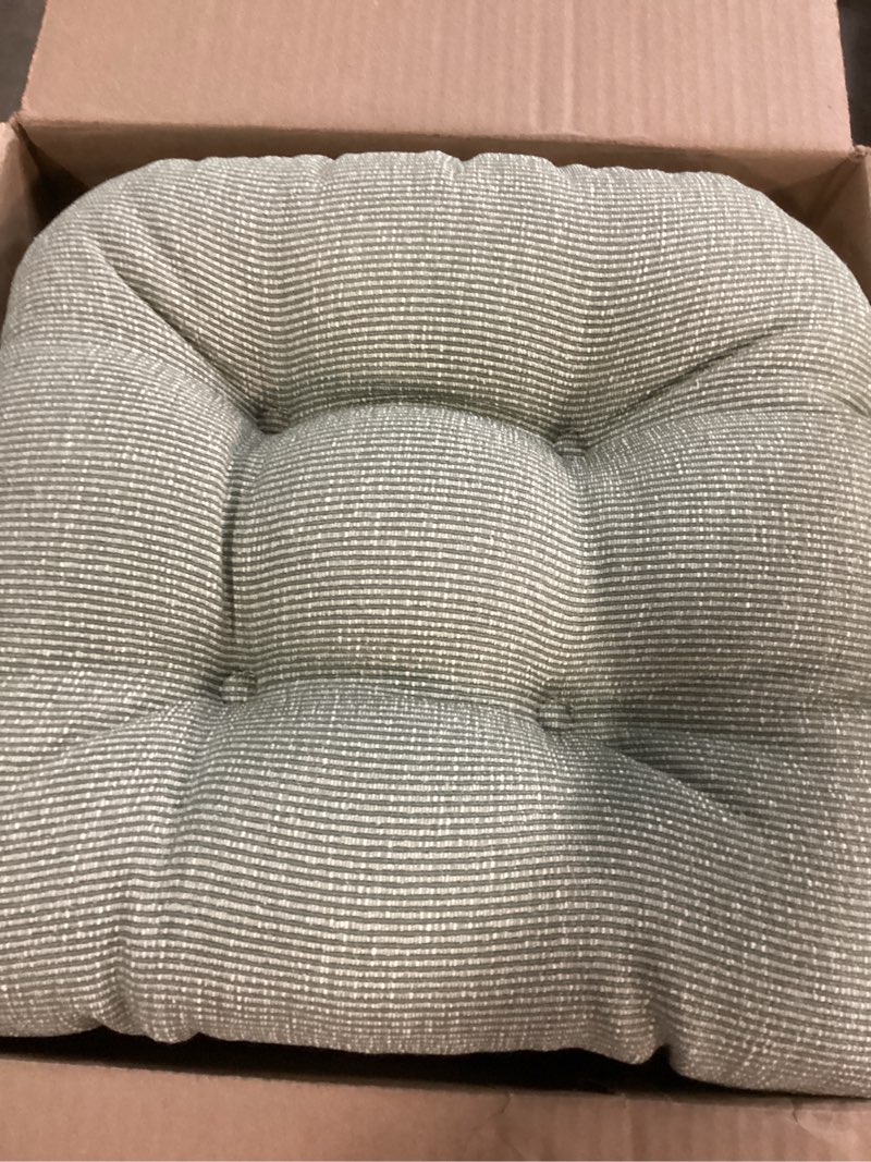 Condition photo showing Good Condition for Klear Vu Gripper Overstuffed Universal Non-Slip Dining Chair Cushions for Kitchen Decor or Office Use, U-Shaped Skid-Proof Seat Pad, 15x15 Inches, 4 Count (Pack of 1), Slub Celadon Green 4 Count (Pack of 1) Slub Celadon Green
