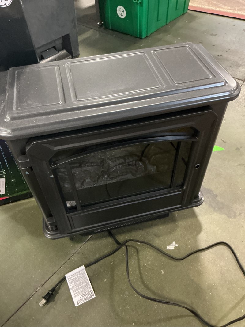 Condition photo showing As Is for Style Selections W 5200 -BTU Black Metal Flat wall Fan-forced Electric Stove ..