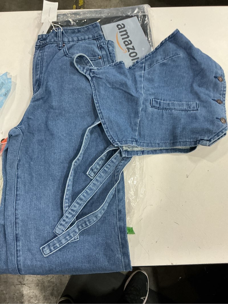 Condition photo showing Good Condition for ((size m))fisoew women's two piece denim set button down backless tank top and wide leg jeans 2 piece outfit suits blue medium