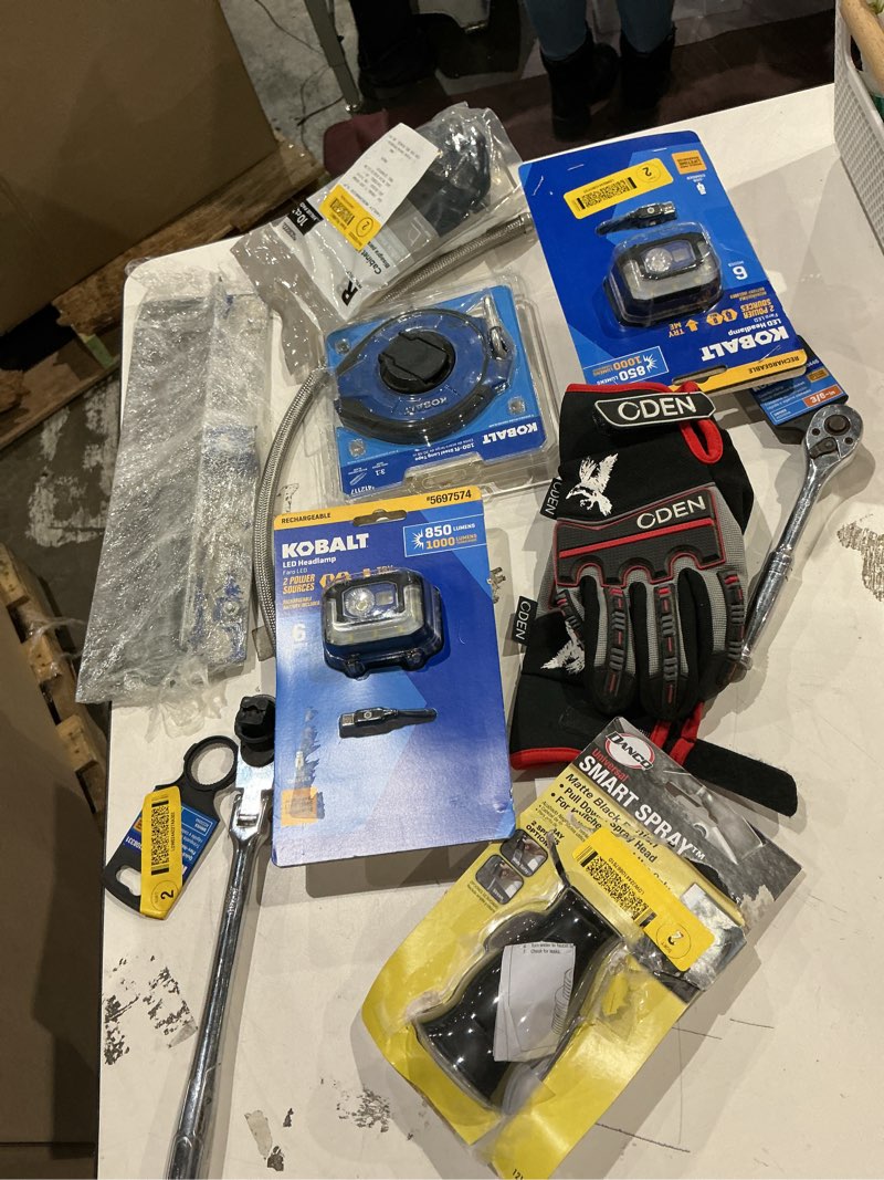 Condition photo showing As Is for assorted home improvement lot (small tools, screw, home accessories, etc.)