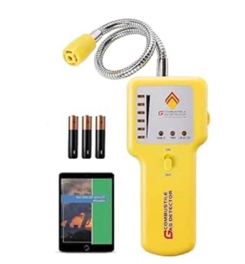 Y201 Propane and Natural Gas Leak Detector; Portable Gas Sniffer to Locate Gas Leaks of Combustible Gases Like Methane, LPG, LNG, Fuel, Sewer Gas; w/ Flexible Sensor Neck, Sound & LED Alarm, eBook