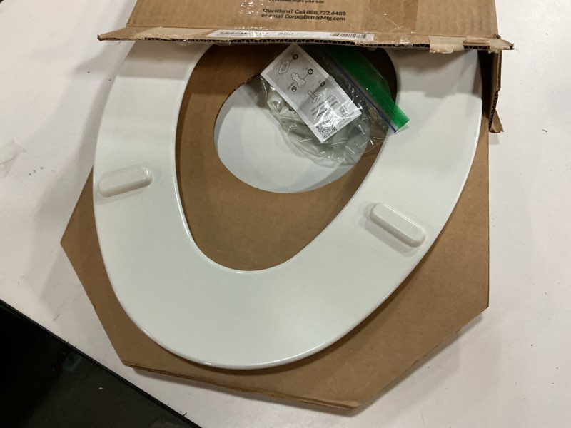 Condition photo showing As Is for mayfair cassel slow close toilet seat, easy clean, non slip premium wood seat, easy install, made in usa, elongated, white elongated 1 - toilet seat