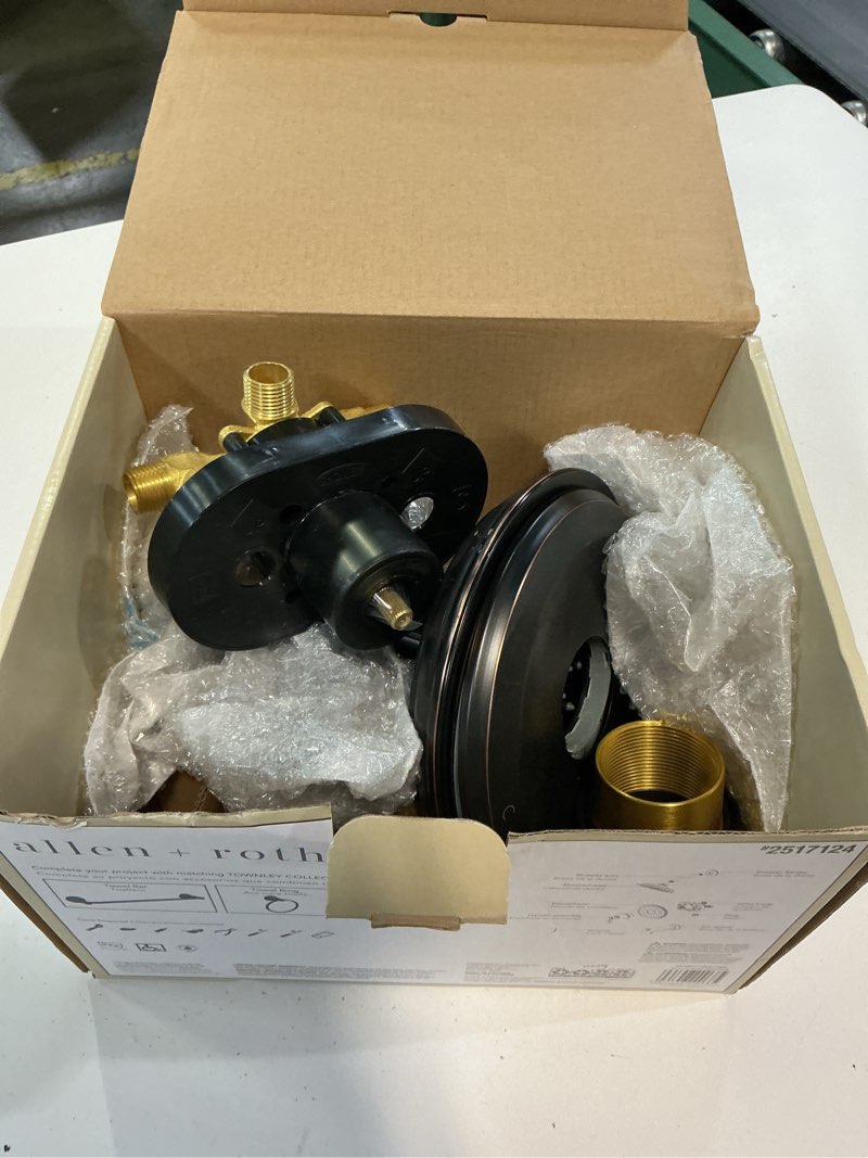 Condition photo showing As Is for allen + roth townley oil rubbed bronze 1-handle 6.0-in round bathtub and shower faucet with valve (single function)