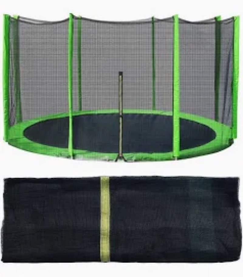 Trampoline Net Replacement 10FT 12FT 14FT 15FT 16FT Netting Replacement for Round Frame Trampolines Enclosure Net 6 Poles 8 Straight Poles Sleeve Zipper Protection Buckles GREEN 14FT - 8 Poles
