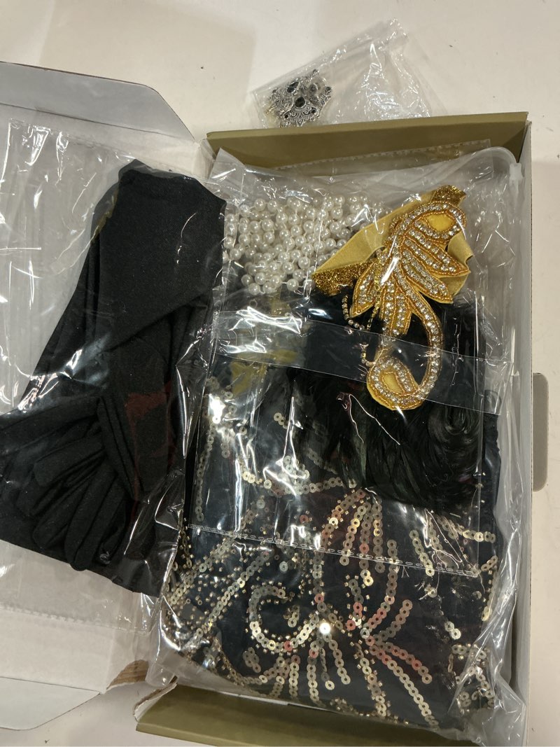 Condition photo showing New/Like New for yessa women's flapper dresses 1920s,great gatsby dresses sequin fringe cocktail dress roaring 20s dress for harlem nights small black gold