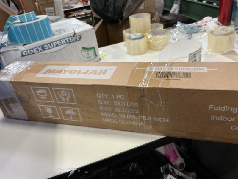 Condition photo showing New/Like New for MAYOLIAH 6 Panel Folding Privacy Screen 9ft Wide, 6ft Tall Partition Room Divider Portable Office Walls Dividers, Black Black 6 Panel