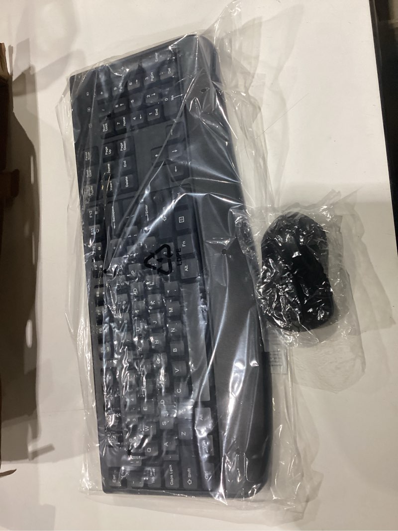 Condition photo showing New/Like New for wireless keyboard and mouse combo, full-sized 2.4ghz wireless keyboard with comfortable palm rest and optical wireless mouse for windows, mac os pc/desktops/computer/laptops (black)