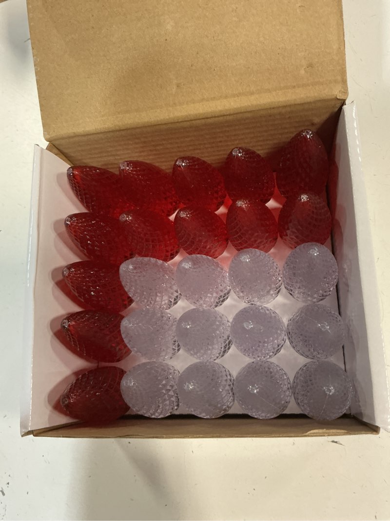 Condition photo showing New/Like New for novelty lights 25pk c7 led faceted ultra bright dimmable outdoor christmas light replacement bulbs, string light bulbs (red/pure white) red/pure white 1