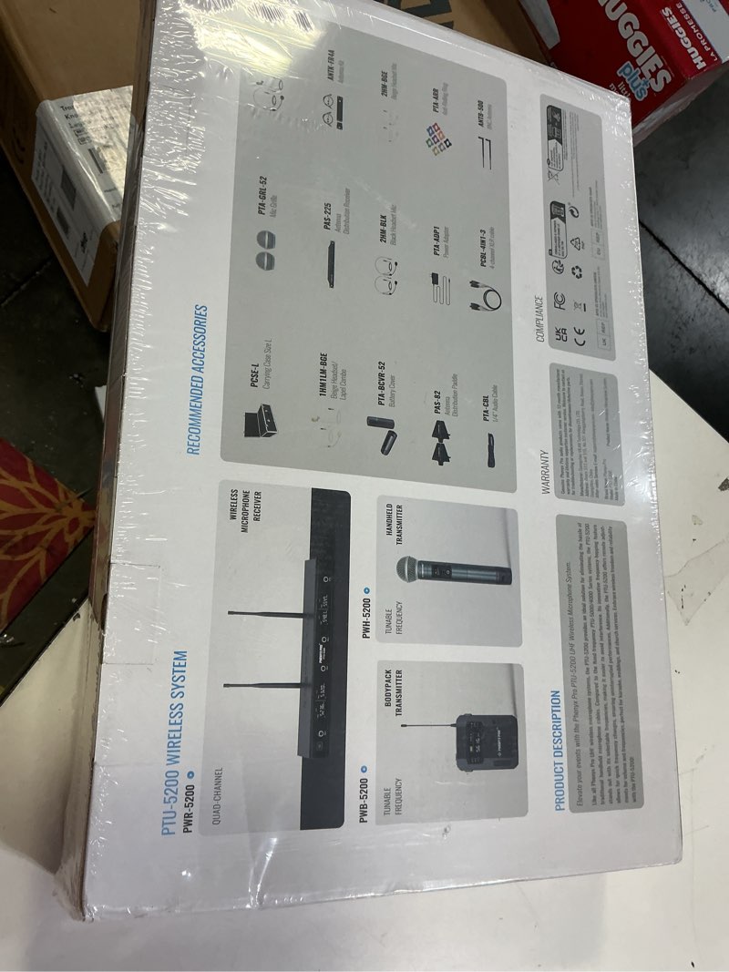 Condition photo showing New/Like New for phenyx pro wireless microphone system, metal wireless mic set with 4 cordless mics, 4x25 uhf adjustable frequencies, 200ft range, dynamic microphones for singing, karaoke, church, dj (ptu-5200-4h)