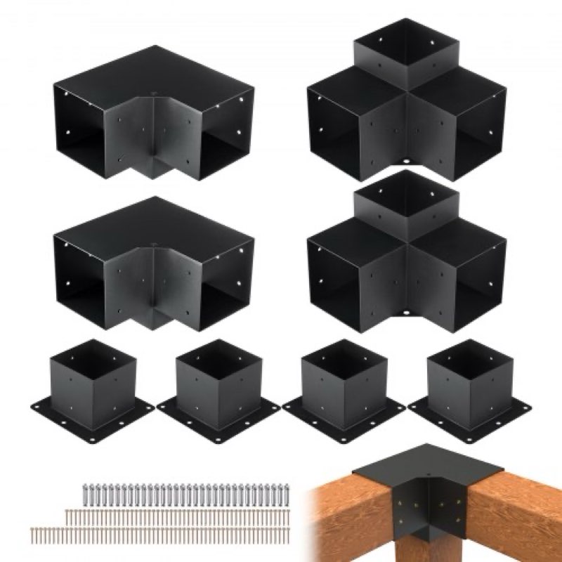 VEVOR Pergola Bracket Kit 6''x6'', 8pcs 3-Way Heavy Duty Corner Bracket Woodworks DIY Post Base Kit, Easy Installation Wooden Beams for Gazebos, Patio Pergolas, Log Cabin Outdoor Pergola Hardware