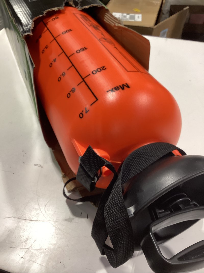 Condition photo showing Good Condition for vivosun 1.85-gallon pump pressure sprayer, pressurized lawn & garden water spray bottle with adjustable shoulder strap, for spraying plants, garden watering and household cleaning 1.8 gallons orange