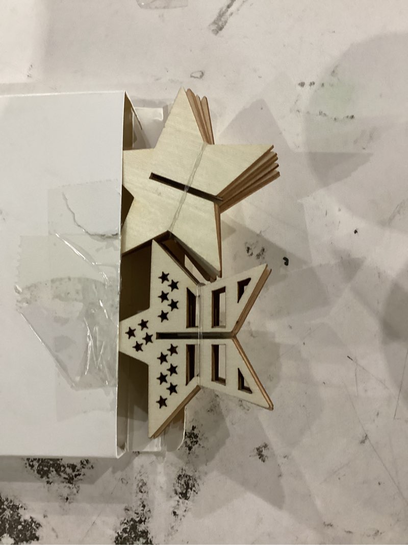 Condition photo showing Good Condition for cochie diy 3d 4th of july stars wood crafts to paint, paintable unfinished wooden slices for craft, memorial day veterans day star cutouts ornaments for painting decorations (24 pcs)