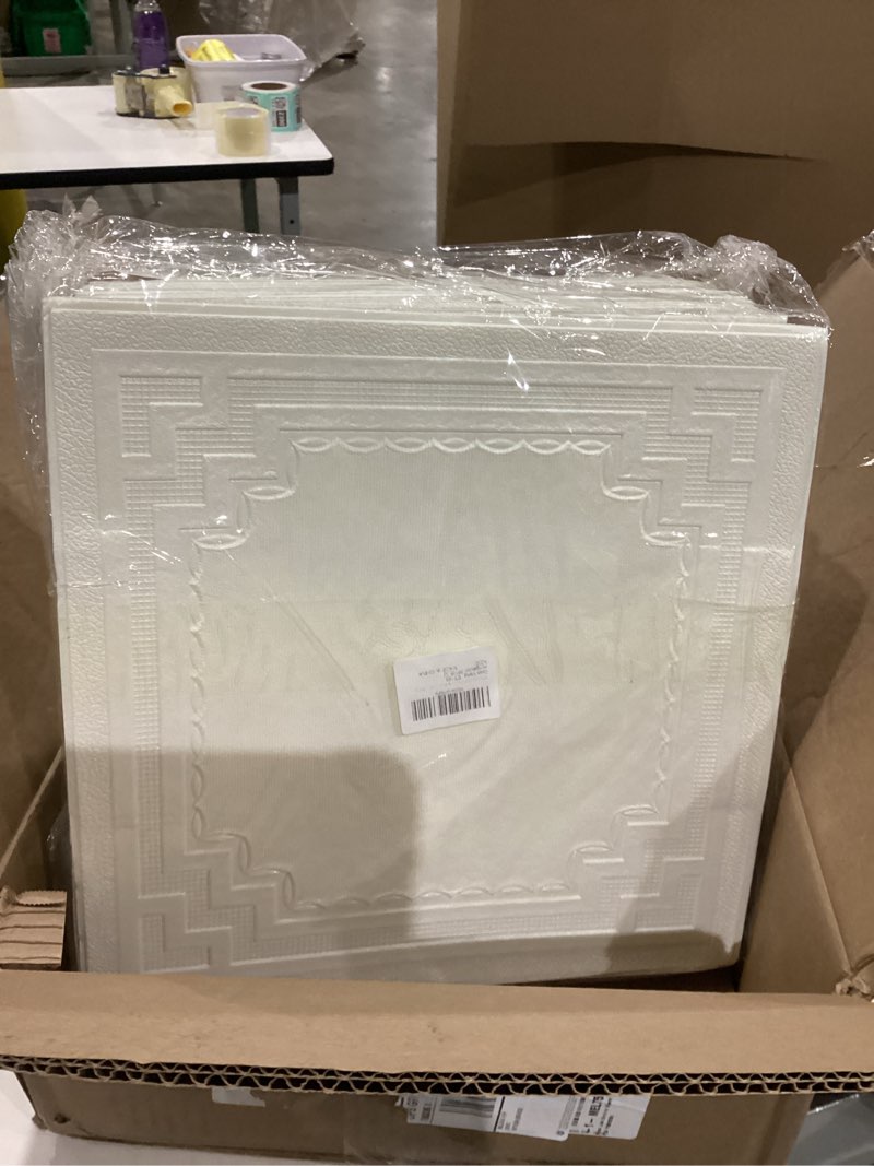 Condition photo showing As Is for 32 PCS Ceiling Tiles, Ceiling Tiles Peel and Stick, Covered 42 Sq.Ft, Self-Adhesive 3D Wall Panels Foam, Easy to Install and Waterproof for Ceil and Wall Decor, White 32 PCS White