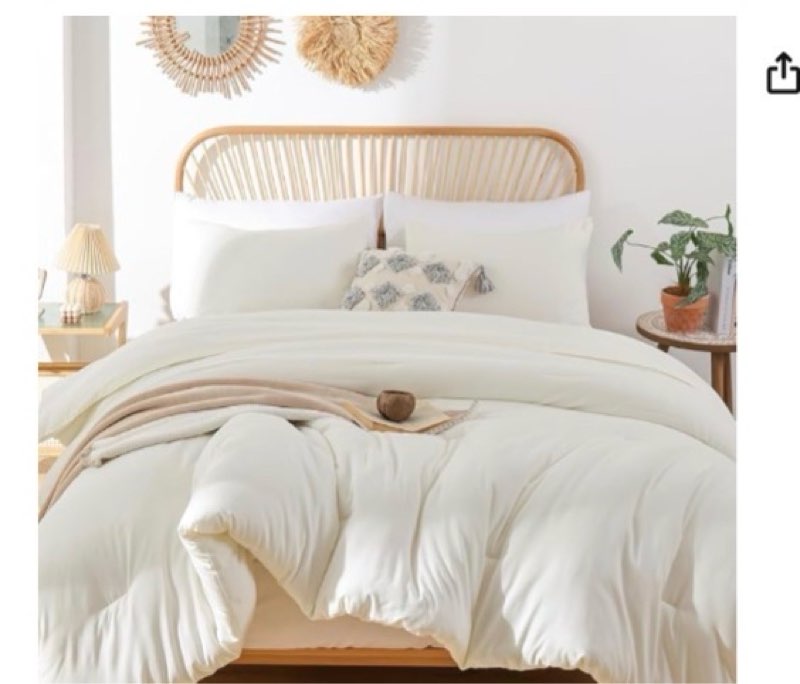 rosgonia queen comforter set ivory, 3pcs(1 boho ivory comforter & 2 pillowcases) all season soft bed