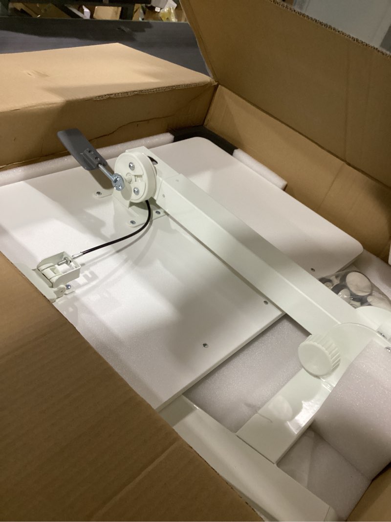Condition photo showing Good Condition for ONKRON Rolling Laptop Desk, max Load 17.6 lbs, Mobile Standing Desk with Wheels, Small Rolling Table Adjustable Height, 90° Tilting Portable Workstation, Overbed Bedside Couch Laptop Cart White