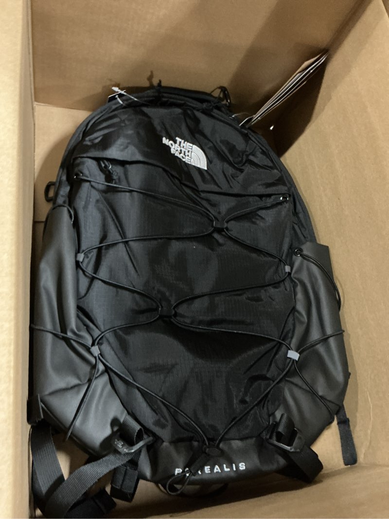Condition photo showing New/Like New for the north face women's borealis commuter laptop backpack - everyday travel bag, laptop sleeve, reflective details, tnf black/tnf white-npf, one size one size tnf black/tnf white-npf