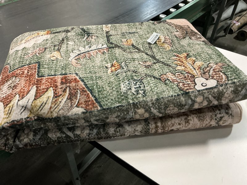 Condition photo showing Good Condition for Area Rugs 8'x10' Washable Non-Slip, Floral Vintage Distress Print Pattern Medallion Carpet for Living Room Bedroom Dining Room, Brick Red Rust Neutral Brown Burnt Orange Green Brick/Brown/Green 8' x 10' (Rectangular)