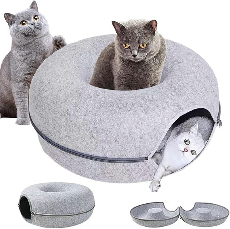 Large Cat Tunnel Bed for Indoor Cats,Scratch Resistant Cat Donut Tunnel Cat Cave Bed Nest, Up to