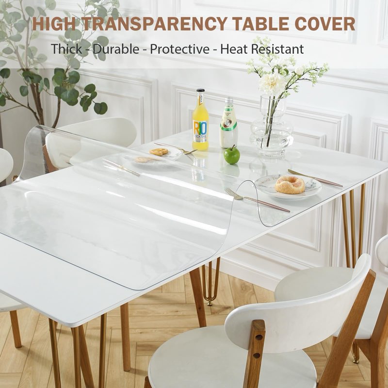 NECAUX Custom 38 x 72 Inch Frosted Table Cover Protector, 1.5mm Thick Wood Grain Transparent Table P