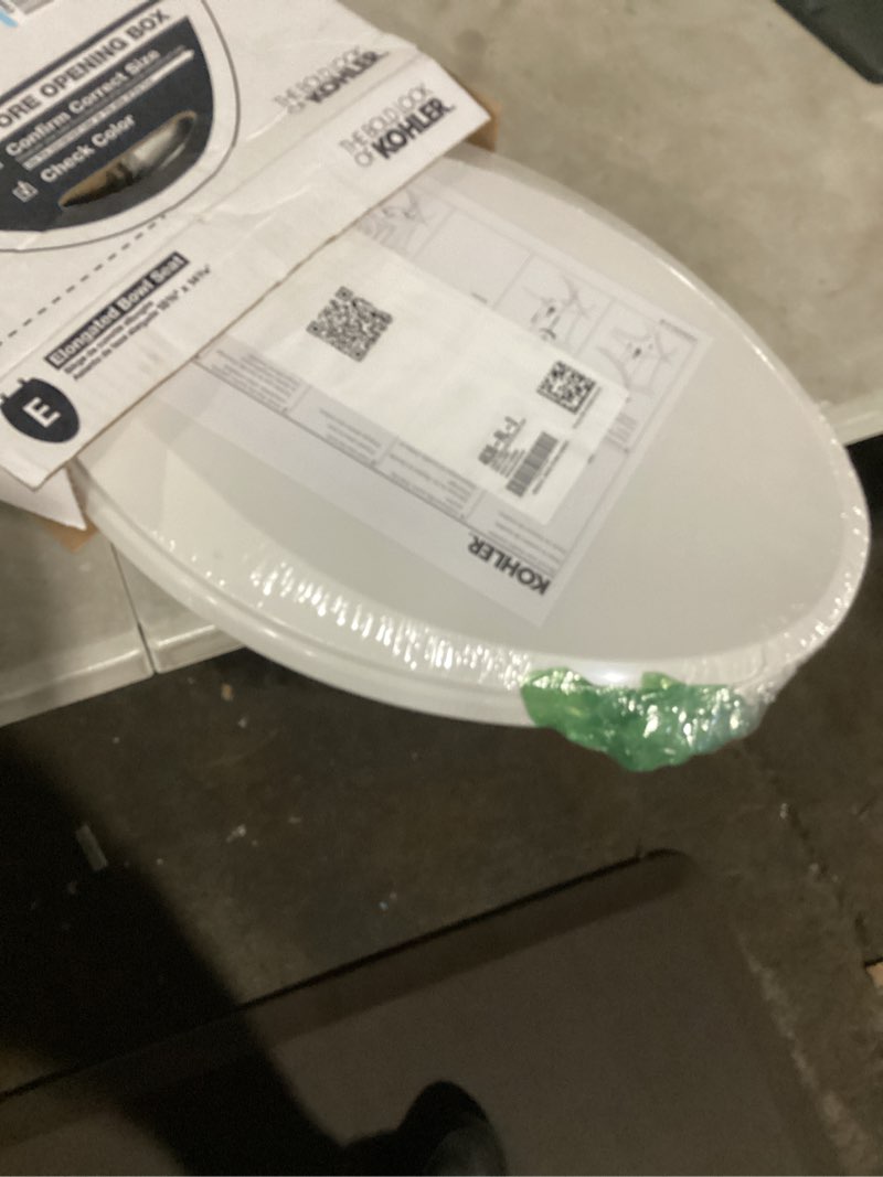 Condition photo showing Good Condition for kohler 4636-rl-0 cachet readylatch elongated toilet seat slow close, soft close toilet seat quiet lid, contoured grip-tight bumpers installation hardware, apartment essentials, white white elongated ready latch