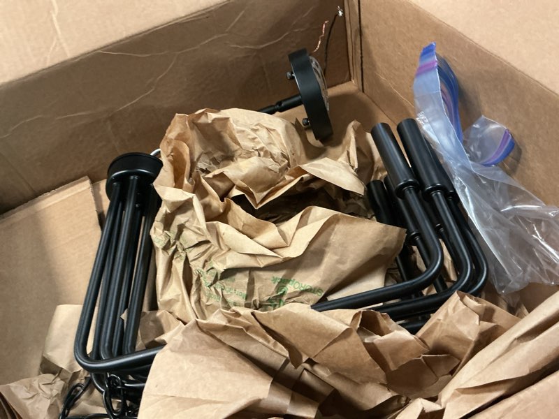 Condition photo showing As Is for Black Chandelier, 6-Light Farmhouse Chandelier for Dining Room Lighting Fixtures Hanging, Dining Light Fixtures Industrial Modern Chandelier for Bedroom, Foyer, Hall, Kitchen, Living Room and Entryway Matte Black (No assembly light fixture) 6-Light