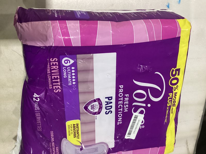 Condition photo showing As Is for Poise Incontinence Pads & Postpartum Incontinence Pads, 6 Drop Ultimate Absorbency, Long Length, 42 Count, Packaging May Vary