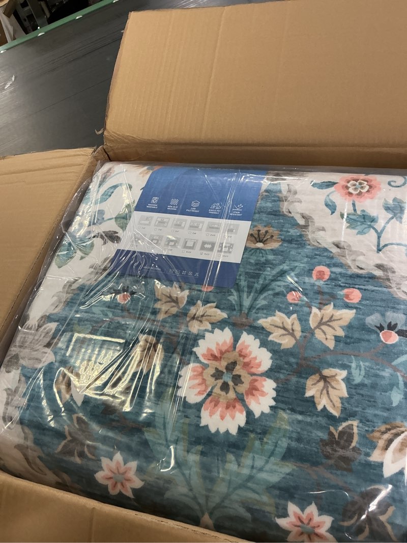 Condition photo showing New/Like New for 9x12 Area Rug Large Machine Washable Rug for Living Room Moroccan Trellis Accent Rug Stain Resistant Non-Slip Carpet Farmhouse Vintage Distressed Floral Floor Cover for Bedroom, Blue/Taupe 9' x 12' (Rectangular) Blue/Taupe