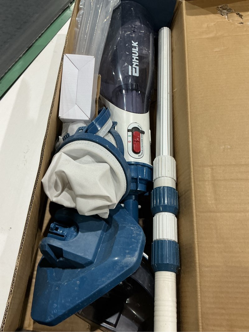 Condition photo showing As Is for enhulk rechargeable handheld cordless pool vacuum for above ground pool and inground pool, 60-minute runtime,powerful suction up to 18.5 gallons/min, efficient leaf and debris removal, pc10 pro