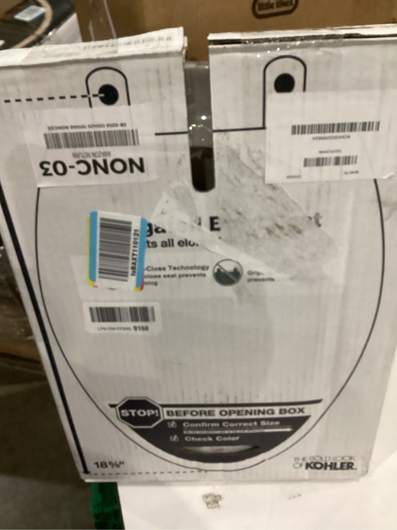 Condition photo showing New/Like New for KOHLER 4636-RL-0 Cachet ReadyLatch Elongated Toilet Seat Slow Close, Soft Close Toilet Seat Quiet Lid, Contoured Grip-Tight Bumpers Installation Hardware, Apartment Essentials, White White Elongated Ready Latch