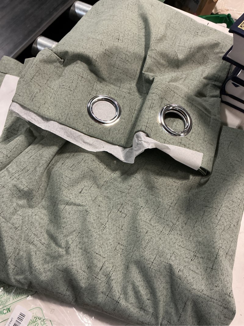 Condition photo showing Good Condition for lecloud bessie olive green curtains 54 inch length 2 panels set, light filtering curtains faux linen textured drapes for bedroom living room, soft airy rod pocket window treatments, each 30 w x 54 l olive green 30"w x 54"l (pack of 2)