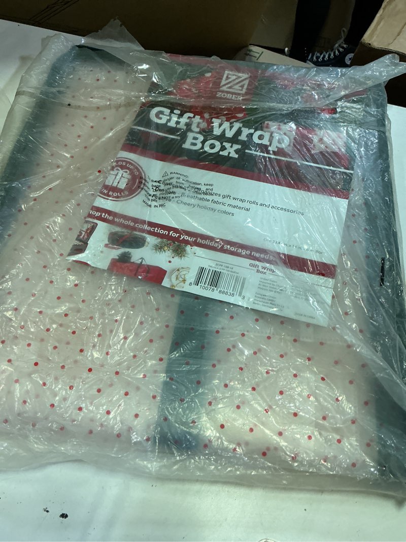 Condition photo showing New/Like New for zober wrapping paper storage containers - 33 inch gift wrapping organizer storage w/interior pockets - fits 20 standard rolls of wrapping paper, bows, and ribbons